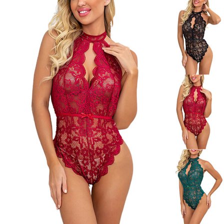 Dam Sexiga spetsunderkläder Babydoll Nattkläder Body Grön m