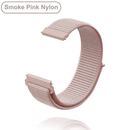 Nya 18 mm 20 mm 22 mm remmar för Garmin Venu 2S Armband Vivoactive 3 4S 4 Forerunner 245 645 Galaxy Watch 4 Classic 42 46 mm Smoke Pink Nylon