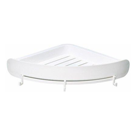 Hvid hjørnehylde til køkken eller badeværelse - Ingen boring i væggen - Med tre kroge til badebomber eller andet - Brusehylde/væghylde - ABS pla