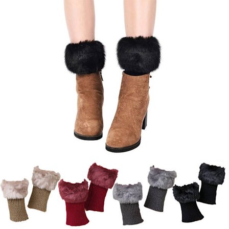 4 paria naisten tekoturkissaappaiden varsia, lyhyet pörröiset säärystimet, tyttöjen talvisukat, neulotut saapassukat
