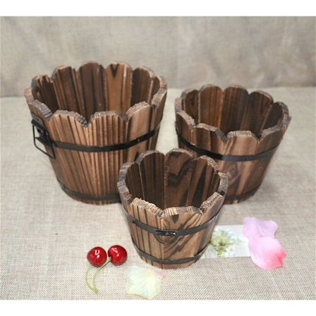 Trähink Kruka Blomplanterare Fat Uteplats Uteplats Trädgård Heminredning Vågig Top_M