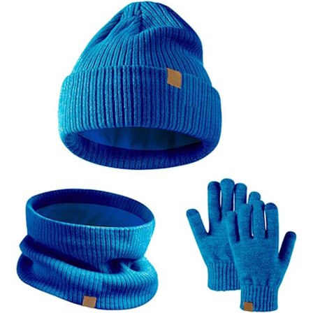 ING 3-delt vintersett for barn med lue, skjerf og hansker, varme strikkede luer, skjerf og berøringsskjermhansker, mykt fleecefôr med strikk, 5-12 år,