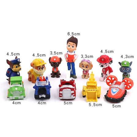 12 stk. / sæt Paw Patrol legetøjs hund anime actionfigur bil plastiklegetøj