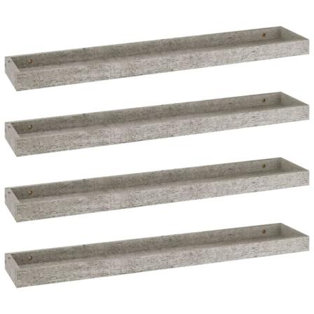 Vidaxl Vägghyllor Med Kant 4 St Betonggrå 80x15x4 Cm Mdf Grå