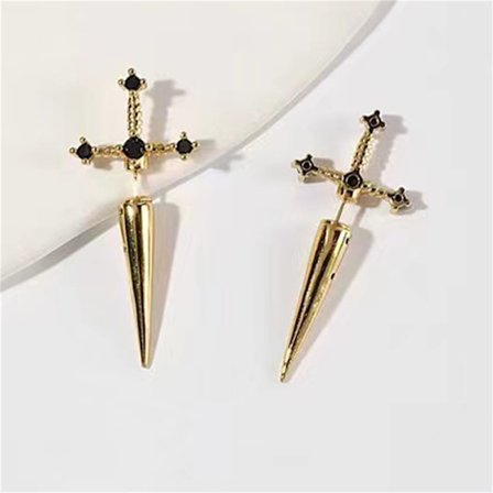 Gothic Kinitial Sword Earrings Crystal Ear Jacket Goth örhängen Guld