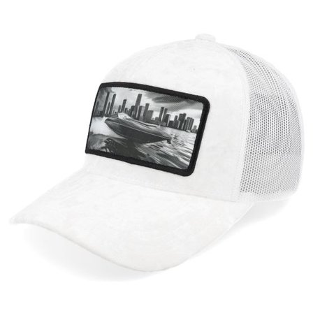 Calza Pennello - Vit trucker Keps - Speed Boat Racing Velvet White A-Frame Trucker @ Hatstore