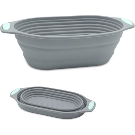 ING Oval Fermenteringskurv, 25 cm, Sammenleggbar Silikon Bakekurv, Brødbakingstilbehør for Baking og Fermentering av Hjemmelaget Brød (Grå)