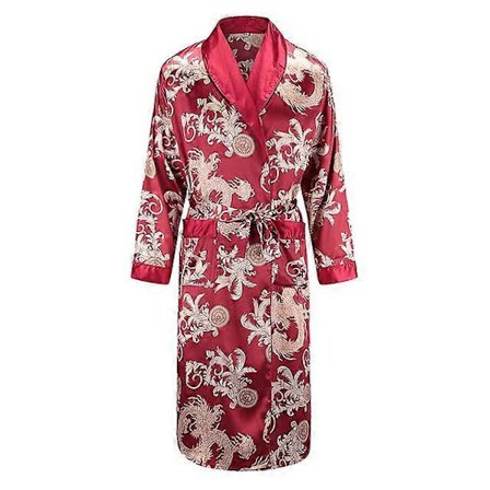 JWL-Men Miesten Aamutakki Pitkähihainen Kylpytakki Silkkimäinen Satiini Kimono Lohikäärmekuvio Pyjama Kylpytakki Yöpuku