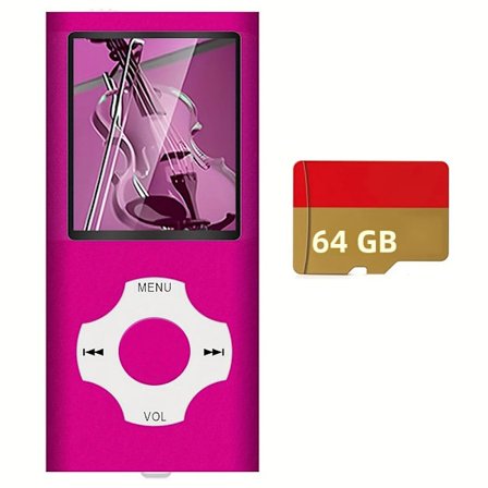 Pink; Hukommelse 64 GB - 64GB MP3 MP4-afspiller med FM-radio, bærbar HiFi-stereobogslæser, Pocket Walkman, flersproget support