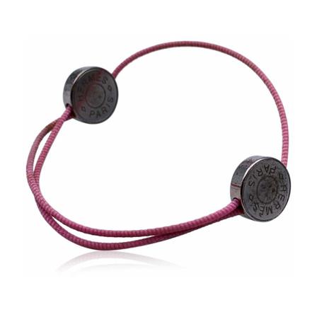 Hermès Vintage Pre-owned Cotton Cord Adjustable Bracelet with 2 Studs , Roze , Dames , Maat: ONE Size Vintage Sieraden
