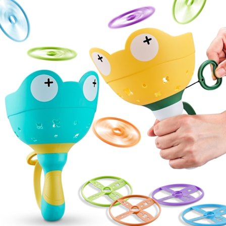 Uteleker, Frisbee-utskyter, 2 utskytere med disker, Utendørs familiespill, Gave til barn og småbarn fra 3 år og oppover