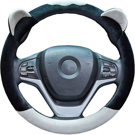 Koselig Vintervarm Pluss Deksel til Rattet for Kvinner, Vinterkort Pluss, Universal 15 tommer Bil A