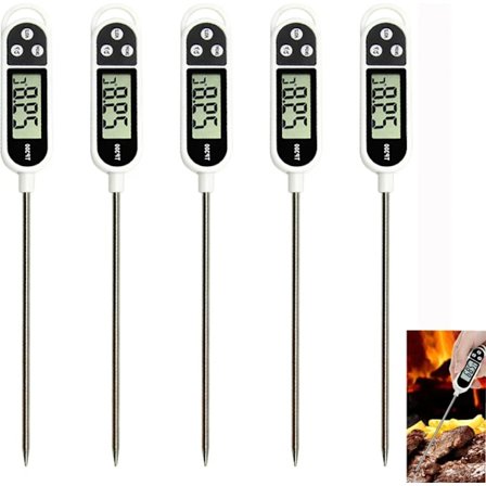 Set med 5 digitala termometrar, stektermometer, kötttermometer, LCD grill BBQ kött, grilltermometer