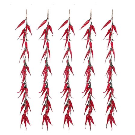 5 st Konstgjorda Röda Peppar Hängen Simulering Verklighetstrogna Torkade Röda Peppar Snören (FMY)
