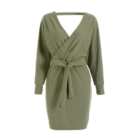 Neulottu minimekko naisten lepakkohiha pitkähihainen selästä avoin tekokäärö cocktailtilaisuuksiin syksy talvi vihreä S