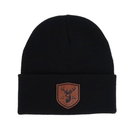 Wild Spirit - Svart cuff Beanie - Brown Deer Shield Black Cuff Beanie @ Hatstore