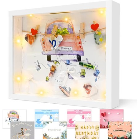3D billedramme til at fylde, pengeboks personaliseret, dyb ramme med lys og plexiglas, objektrammen til bryllup dåb rejse fødselsdag