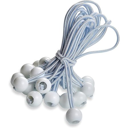 50 Vita 195mm Gummiband med Kulor för Tält, Presenningar, Affischer - Presenningspännare, Elastiskt Band