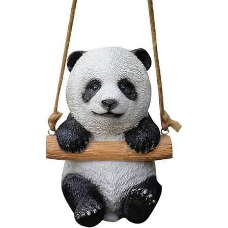 Panda Dyrehage Statue Panda Swing Utendørs Dekor Kreativ Harpiks Søt Figur Panda Skulptur Ornamenter Dyrestatue Dekorasjon for Hage Courty