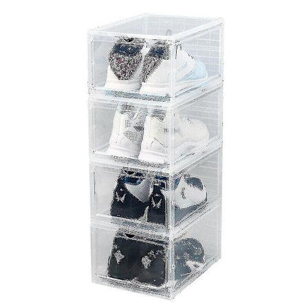 Skoboks stablebar 4 stk, Skoboks Klar Skooppbevaringsboks Sammenleggbar (hs) -HG