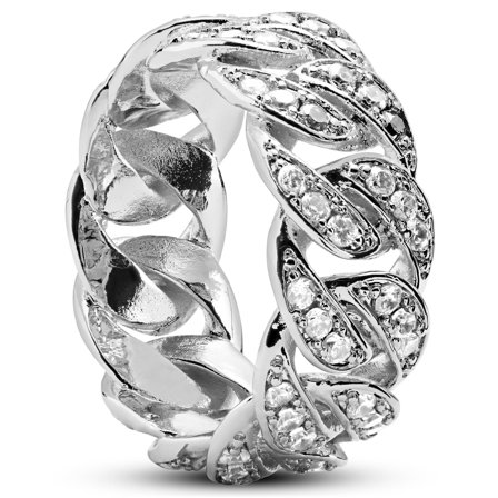 Nicos | Inel tip lanț cubanez argintiu cu zirconiu cubic de 10 mm pentru bărbați - Inele cu lanț