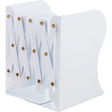 Udtrækkelig bogstøtte til skrivebordet - Justerbar bogholder til hylder, bogreol-organisator med skridsikker base (hvid, passer til 5-12" bøger)