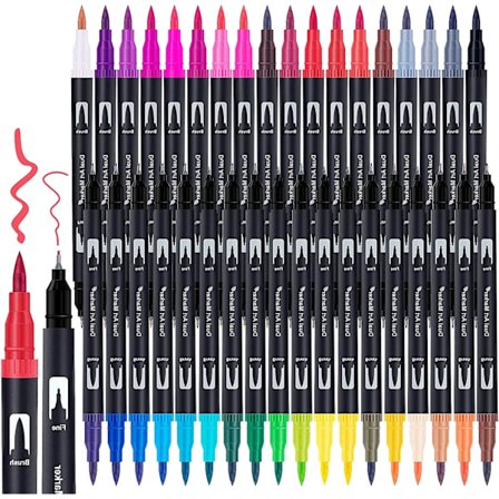 Farveblyanter til voksne - Dobbelt penselspenner - Pakke med 36 filtpenne til farvelægning - Kunstpenne til voksne og børn - Markører til kalligrafi, 