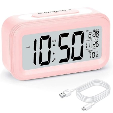 Digitalt Vækkeur Til Soveværelser Med USB-Oplader, Vækkeure, Pink