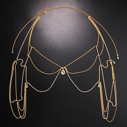 Bröllops-multilagerskedja med fransar och strass för axeln