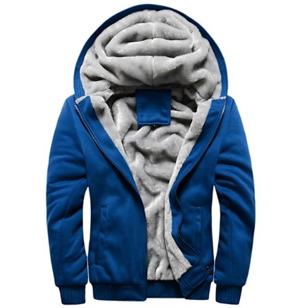 Herrer Fleece-fôret Sweatshirt Jakke Vinter Treningsstudio Fleece Hettelue Full Zip Varm Tykk Jakke Blå