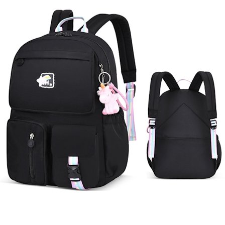 Hot 2025 Skolesekk for barn, Søt Estetisk Vanntett Ryggsekk Svart