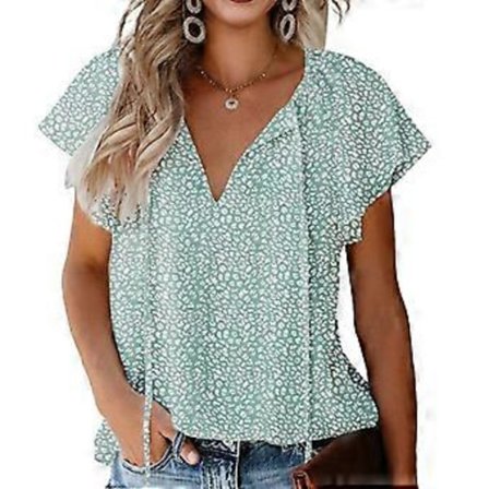 (NYTT MÖNSTER) Dam Casual Blommig V-ringad Volang Kortärmad Sommarskjortor Toppar Lösa Blusar (stil10590)