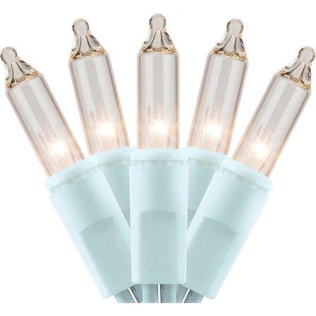 200 klare julelys med hvit kabel. Pakke med 2 lysslynger på 21 fot, 100 lys, UL-sertifisert glødelampe