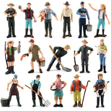 16 stk. bondegårdsfigurer, miniature bonde actionfigurer, bondegård