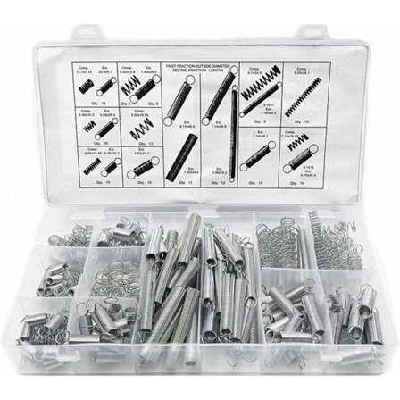 Sortiment af tryk- og trækfjedre, metalsortiment af stålfjedre, hardware-sæt, assorterede fjedre med opbevaringsboks, trykfjeder