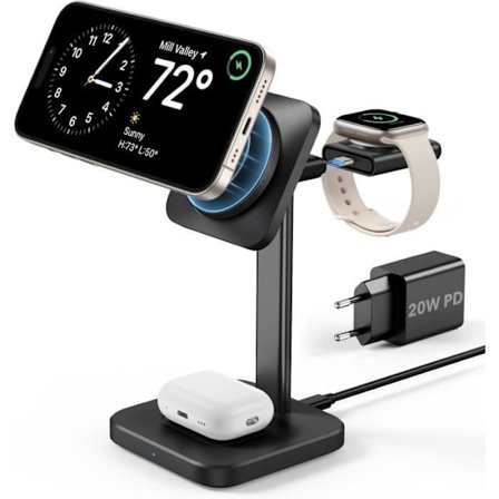 ESR 3-i-1 HaloLock Laddarstöd, Kompatibel med MagSafe, Avtagbar Certifierad Apple Watch Laddare, Magnetisk Laddare utan F