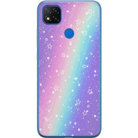 Kompatibelt Mobildeksel til Xiaomi Redmi 9C Rainbow-farget pastellbakgrunn med hvite stjerner og gnistrende prikker i myk overgang