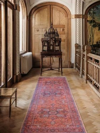 Georgia Oriental Waschbar 80X300 Klein Rot/Rosa Medaillon Läufer Baumwollteppich