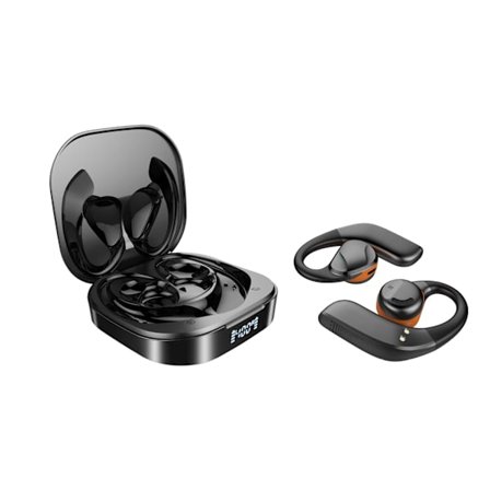 Open Ear-hörlurar, Open Ear True Wireless Earbuds Bluetooth Long Playtime] Air Conduction-hörlurar med öronkrokar, case och LED-skärm, Wa