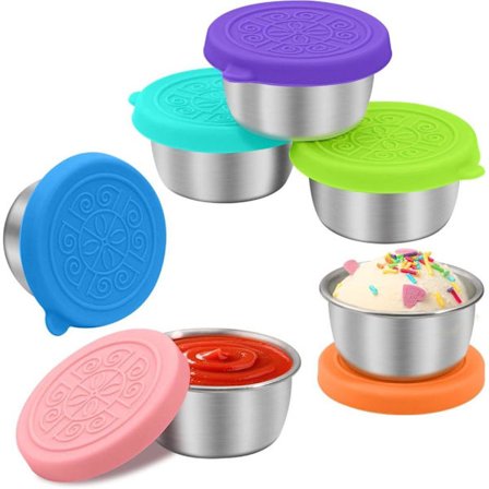 6-Pakning Gjenbrukbare Matbokser/Oppbevaringsbokser – Dippskåler Lekkasjesikre i Rustfritt Stål med Lokk_TF_TF