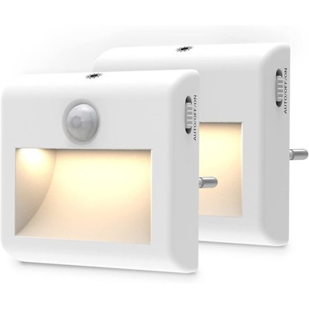 Rörelsesensor Nattlampa Eluttag - [2 Pack] Rörelsesensor Nattlampa Dimbar Uttag Med