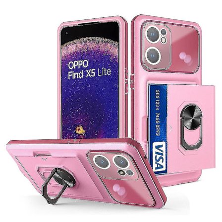 För Oppo Find X5 Lite - Inbyggt ringstativ telefonfodral med glidande korthållare, mikrolinsfilmdesign, Tpu + Pc skyddande fodral i safir/b