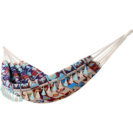 Jacquard kanvas hængekøje med foldbare frynser, hængekøje med tøjresnor, flerfarvet