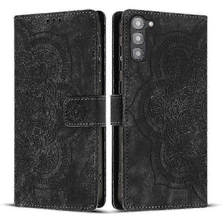 Frostet Lærveske for Mandala Emed Retro Telefon Svart(FQ)