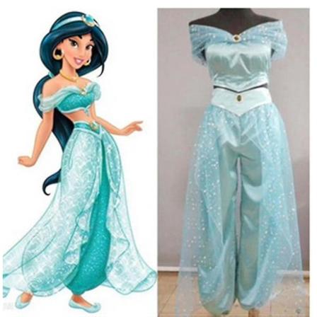 Voksen kvinner Jasmine prinsesse kjole Aladdin og hans vidunderlige lampe bursdagsfest cosplay kostyme antrekk Green M