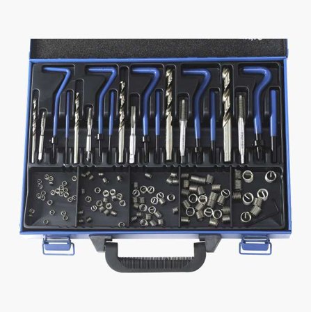 Biltema - Gjengereparasjonssett 21 deler med 110 innsatser - Størrelser M5 x 0.8, M6 x 1.0, M8 x 1.25, M10 x 1.5, M12 x