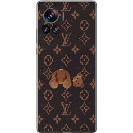 Kompatibelt Mobilskal till Motorola Motorola Edge 30 Ultra Lyxigt monogrammönster med trasig nalle i mörk modeestetik