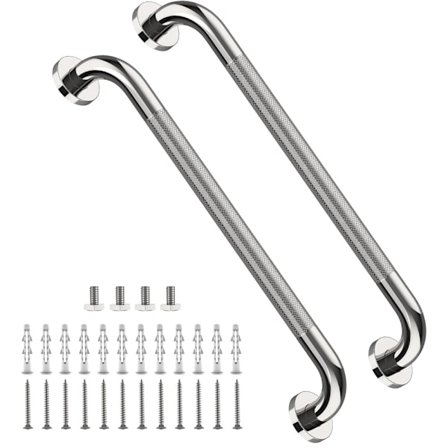 2-pak skridsikre brusebadsgreb, forkromet rustfrit stål riflet badeværelsesbalancebar, handicap ældre skade seniorhjælpebadhåndtag