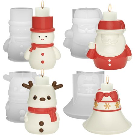 4 stk. julelysestakeform i resin, telysestakeform i silikon, 3D-lysestakeform for epoksyresin