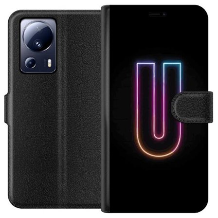 Kompatibel Tegnebogsetui til Xiaomi Xiaomi 13 Lite Minimalistisk neonbogstav U i farverig lyseffekt mod sort baggrund